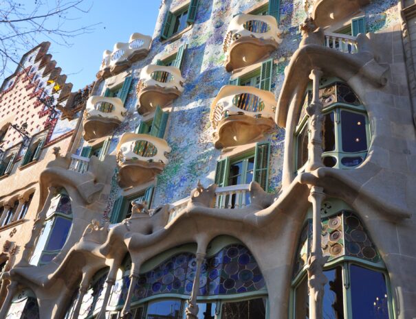 Casa Batllo House facade. Designed by Antoni gaudi. The house of the dragon or the house of the bones. Modernist style