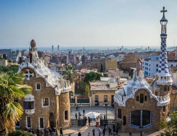 Park Guell. Spectacular Barcelona city views. Designed by Antoni Gaudi