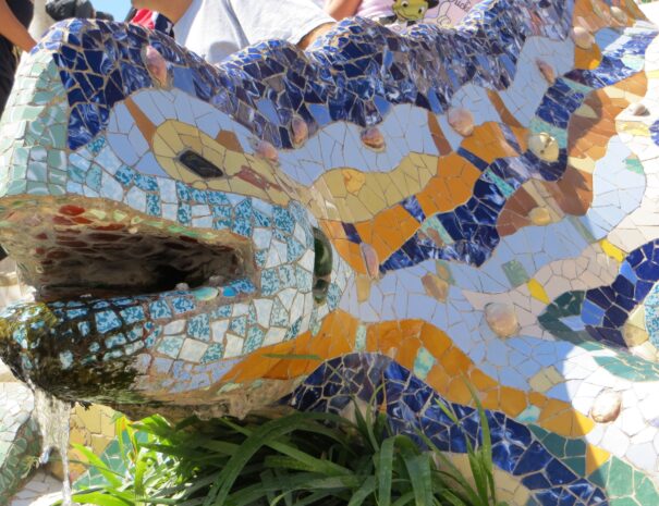 Park Guell. Iconic lizard made with the trencadis tecnique. Located at the Fountain at the Main entrance. Designed by Antoni Gaudi.
