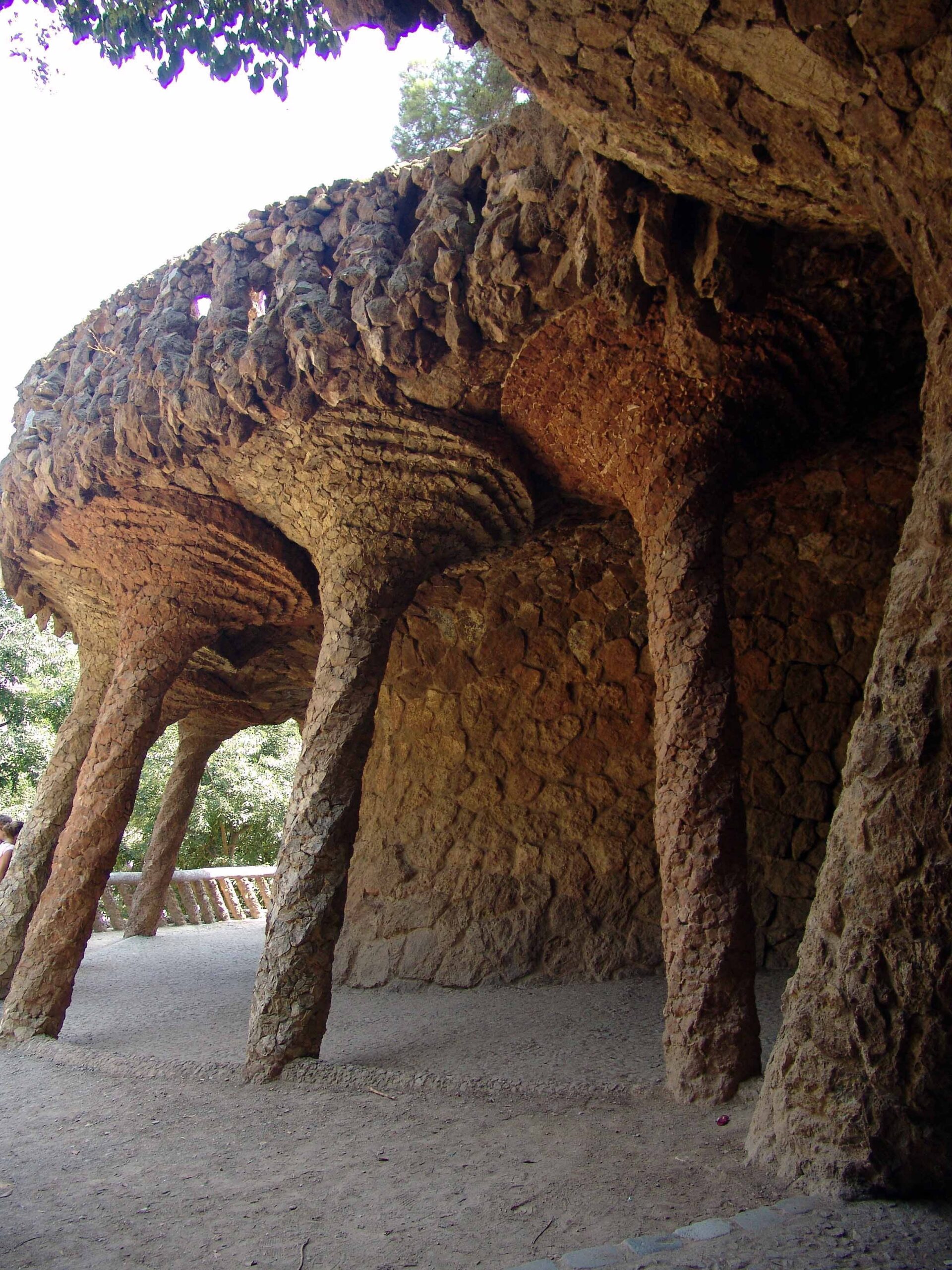 Park Guell. Amazing twisted stone columns. Designed by Antoni Gaudi.