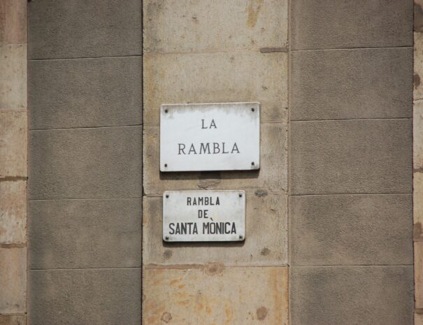Barcelona sign indicating the name of the street. La Rambla