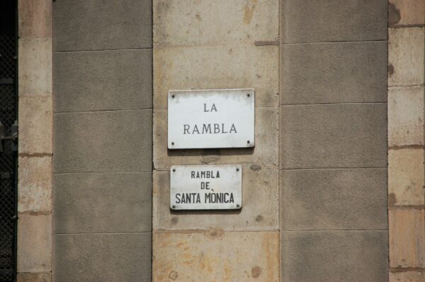 Barcelona sign indicating the name of the street. La Rambla